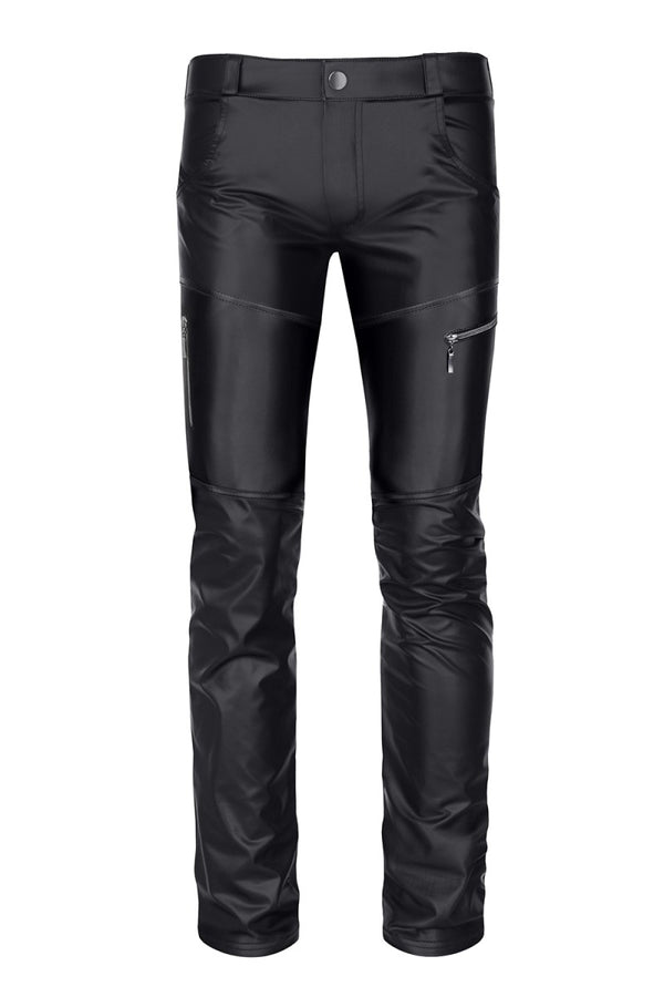 Schwarze attraktive Wetlook Hose mit auffälligen Reißverschlüssen von Regnes Fetish Planet – Ansicht 2