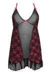 Schwarz pinkes verführerisches Minikleid mit Spitze und transparentem Tüll von Anais Apparel Size Plus – Ansicht 3