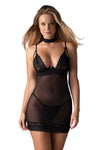 Schwarzes verführerisches Negligee mit passendem String und Halsband von Obsessive – Ansicht 7