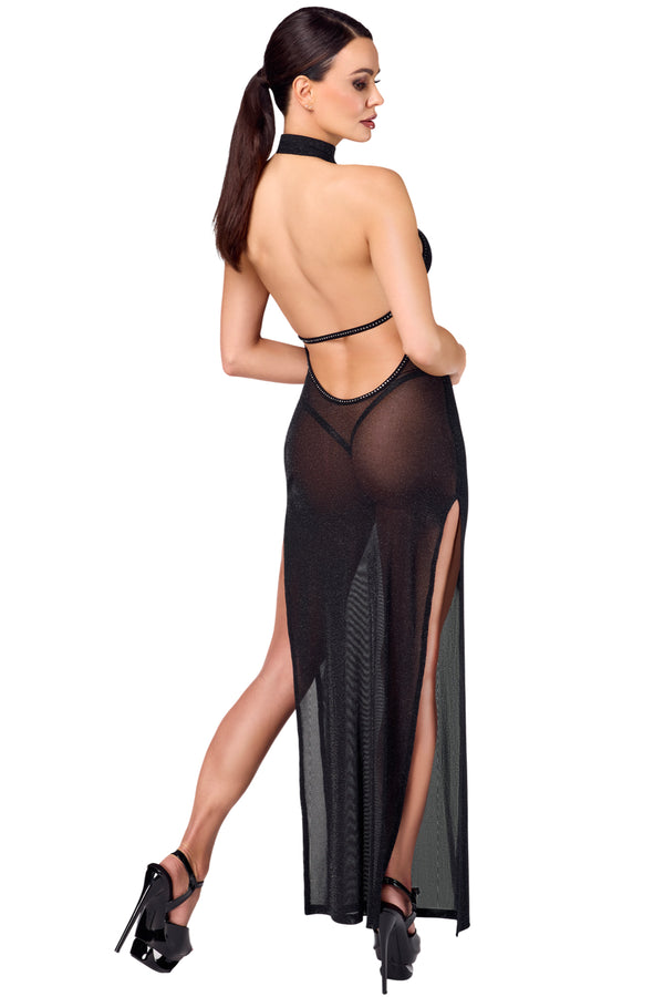 Sinnliches schwarzes Onyx Twin-Slit Maxi-Kleid von Noir Handmade – Ansicht 3