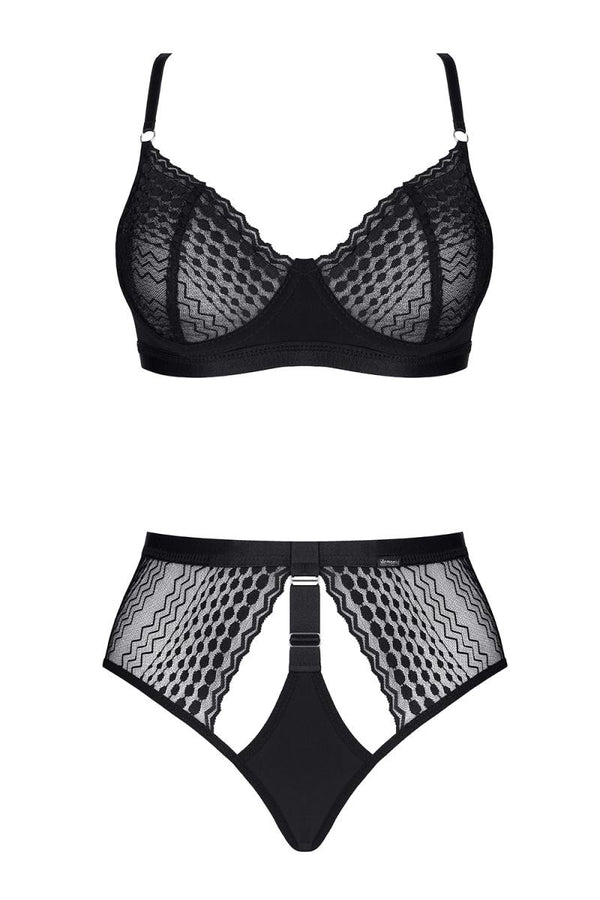 Schwarzes verführerisches Spitzen Set mit aufregenden Cut Outs von Demoniq – Ansicht 2