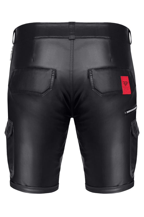 Schwarze maskuline Wetlook Cargo Shorts mit provokanten Details von Regnes Fetish Planet – Ansicht 3