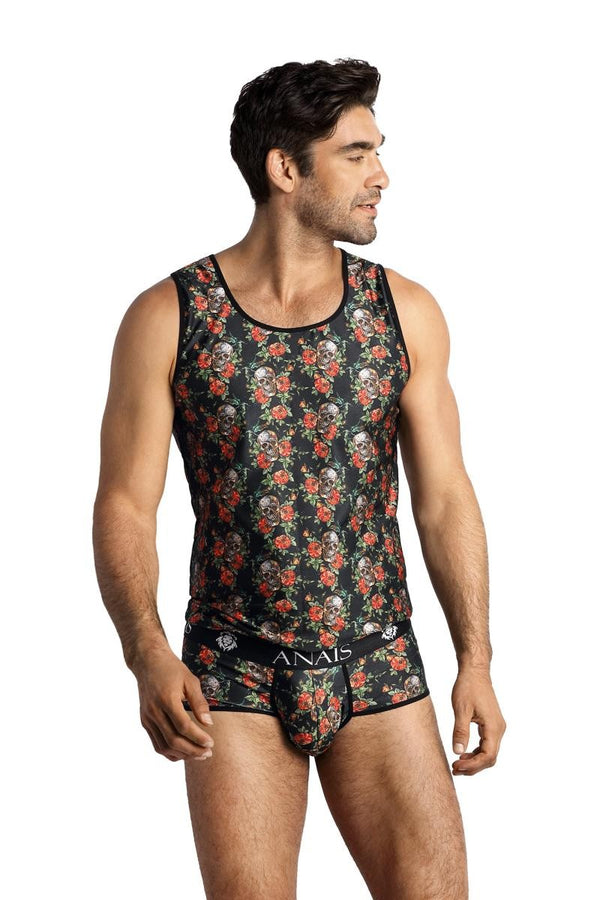Buntes blickdichtes Tank Top mit Totenkopfmotiv von Anais for Men