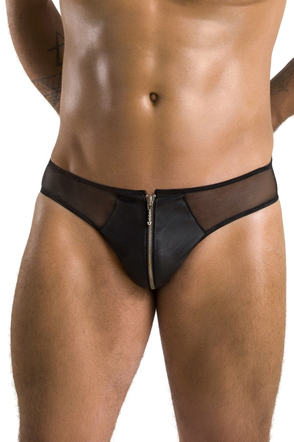 Schwarzer provokanter Slip aus mattem Kunstleder von Passion Menswear