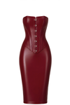 Burgunderrotes figurbetontes halblanges Korsettkleid mit verführerischem Gehschlitz von Noir Handmade – Ansicht 4