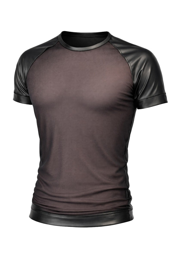 Schwarzes transparentes Herren-Shirt im maskulinen Raglan-Stil von Regnes Fetish Planet – Ansicht 2