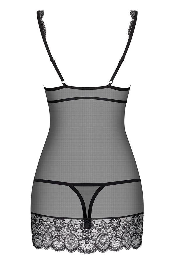 Schwarzes sinnliches Spitzen Nachtkleid mit aufregendem Nude Cup Effekt von Obsessive – Ansicht 4