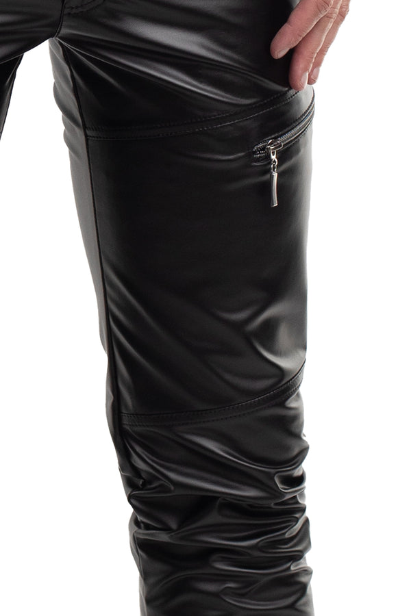 Schwarze attraktive Wetlook Hose mit auffälligen Reißverschlüssen von Regnes Fetish Planet – Ansicht 10