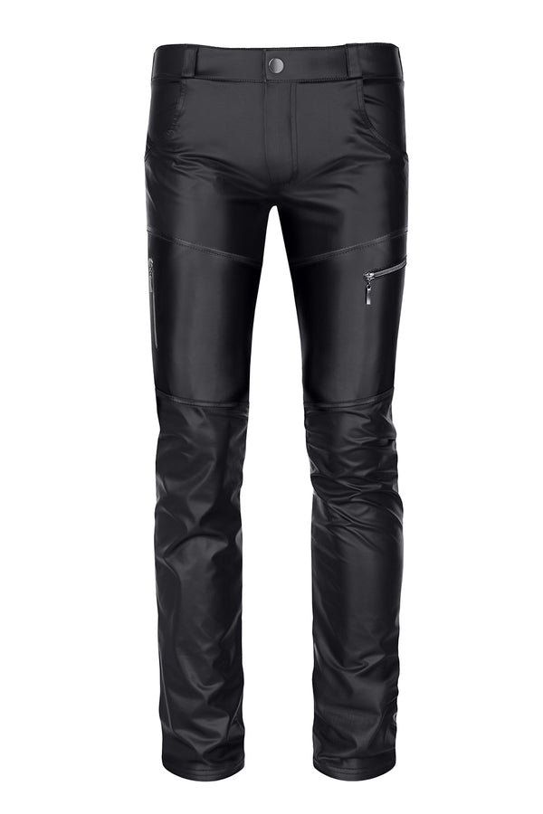 Schwarze attraktive Wetlook Hose mit auffälligen Reißverschlüssen von Regnes Fetish Planet – Ansicht 11