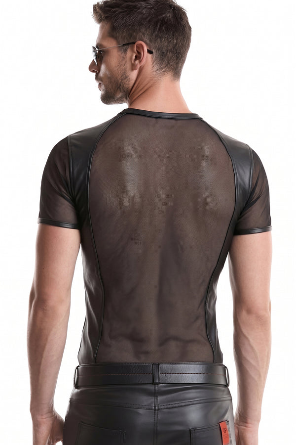 Schwarzes transparentes Herren-Shirt in aufregender Wetlook-Optik von Regnes Fetish Planet – Ansicht 3