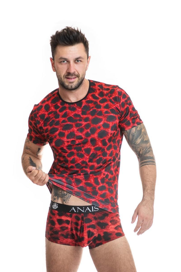 Rotes verführerisches Shirt mit wildem Animal Print von Anais for Men