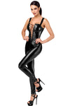 Sexy schwarzer Wetlook Overall F362 mit langem Reißverschluss von Noir Handmade – Ansicht 8