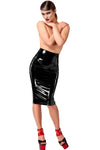 Eleganter schwarzer Dominae Column Lack-Rock halblang von Noir Handmade – Ansicht 6