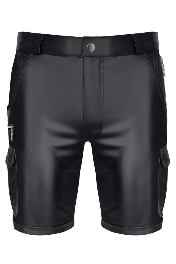 Schwarze maskuline Wetlook Cargo Shorts mit provokanten Details von Regnes Fetish Planet – Ansicht 2