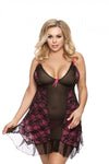 Schwarz pinkes verführerisches Minikleid mit Spitze und transparentem Tüll von Anais Apparel Size Plus