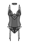 Schwarze verführerische Strapscorsage mit eleganter Schnürung von Obsessive – Ansicht 2