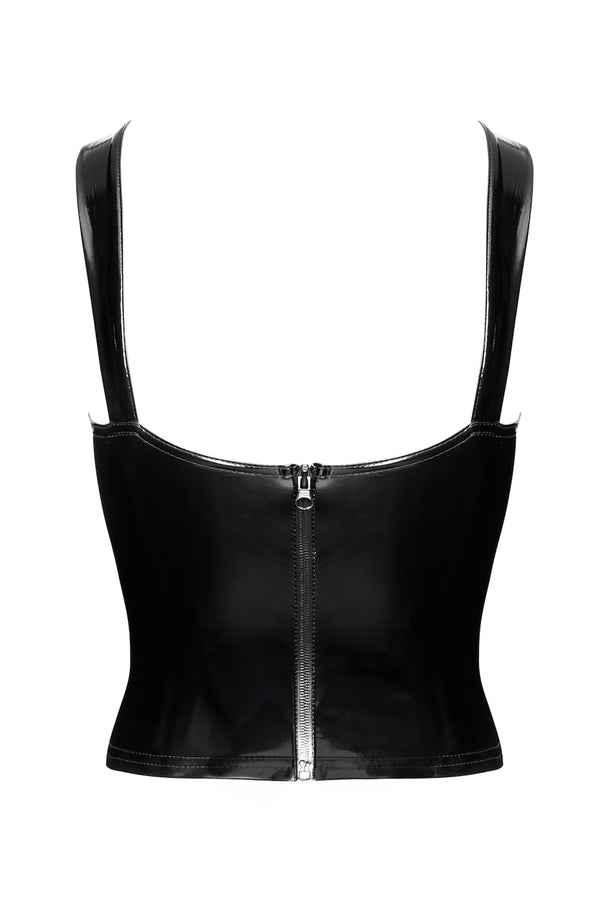 Sexy schwarzes Dominae Lack Corset Top von Noir Handmade – Ansicht 4