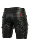 Schwarze maskuline Wetlook-Shorts mit markanten Cargotaschen von Regnes Fetish Planet – Ansicht 4