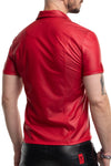 Rotes verführerisches Wetlook Poloshirt mit dunklem Reißverschluss von Regnes Fetish Planet – Ansicht 3