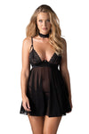 Schwarzes verführerisches Babydoll Set mit aufwendiger Stickerei von Obsessive – Ansicht 7