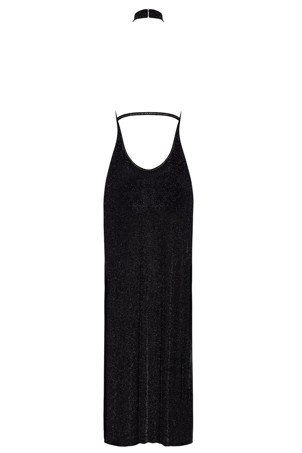 Sinnliches schwarzes Onyx Twin-Slit Maxi-Kleid von Noir Handmade – Ansicht 4