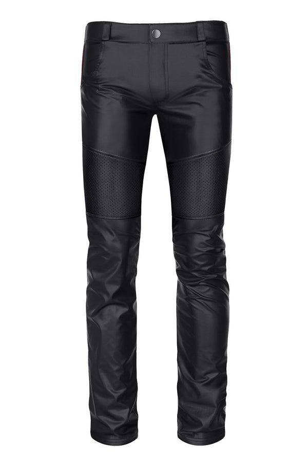 Schwarze verfĂźhrerische Wetlook Hose mit perforierten Akzenten von Regnes Fetish Planet â Ansicht 2
