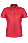 Rotes verführerisches Wetlook Poloshirt mit dunklem Reißverschluss von Regnes Fetish Planet – Ansicht 5
