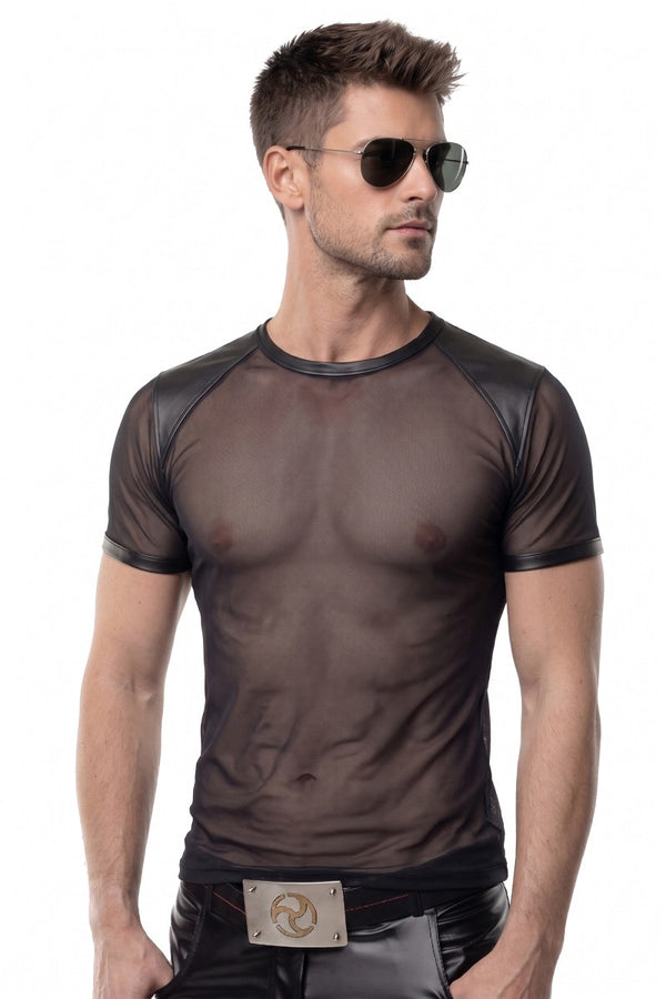 Schwarzes transparentes Herren-Shirt in aufregender Wetlook-Optik von Regnes Fetish Planet
