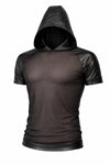 Schwarzes transparentes Herren-Shirt mit kapuze und wetlook details von Regnes Fetish Planet – Ansicht 2