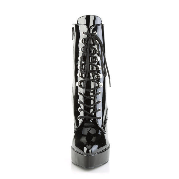 INDULGE-1020 Plateau Stiefeletten Lack Schwarz von Devious – Ansicht 2
