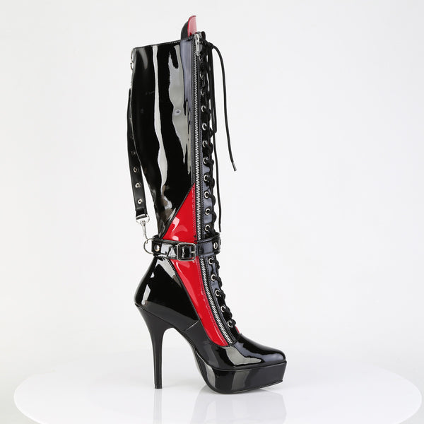 INDULGE-2028 Plateau Stiefel - Rot/Schwarz Lack von Devious – Ansicht 5