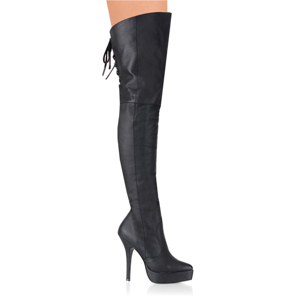 INDULGE-3011 Plateau Overknee Stiefel Schwarz | Devious