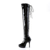 INDULGE-3063 Plateau Overknee Stiefel Lack Schwarz von Devious – Ansicht 3