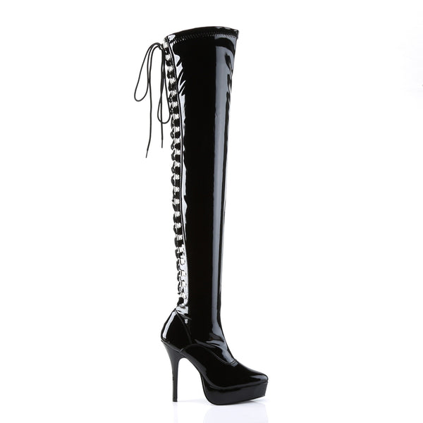 INDULGE-3063 Plateau Overknee Stiefel Lack Schwarz von Devious – Ansicht 5