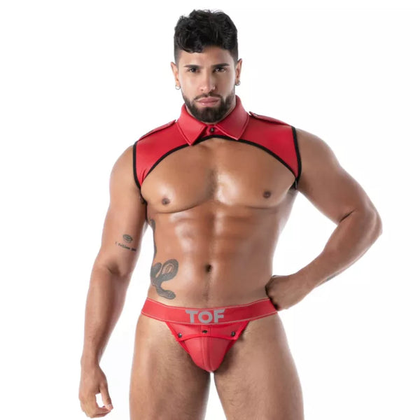 Roter Neoprene Jockbox im markanten Sport Look von TOF Paris – Ansicht 2