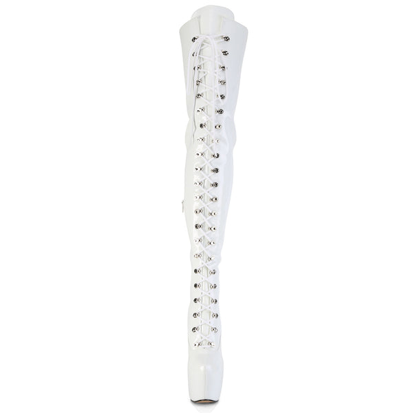 JUBILANT-4012 Overkneestiefel Plateauschuhe Weiß | Pleaser