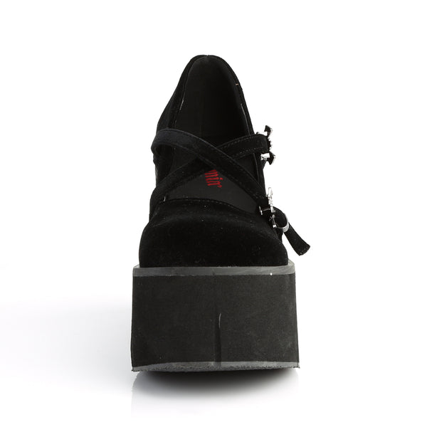 KERA-10 Plateau Schuh schwarz samt Fledermaus Schnallen Mary Janes von DemoniaCult – Ansicht 2