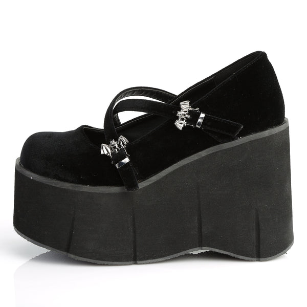 KERA-10 Plateau Schuh schwarz samt Fledermaus Schnallen Mary Janes von DemoniaCult – Ansicht 3