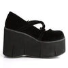 KERA-10 Plateau Schuh schwarz samt Fledermaus Schnallen Mary Janes von DemoniaCult – Ansicht 5