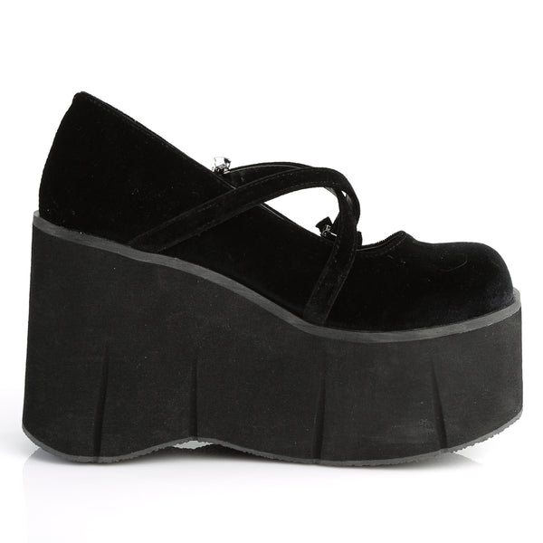 KERA-10 Plateau Schuh schwarz samt Fledermaus Schnallen Mary Janes von DemoniaCult – Ansicht 5