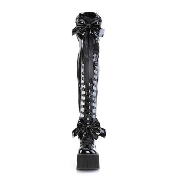 KERA-303 Plateau Overknee Stiefel schwarz Lack Schnürung Schleifen von DemoniaCult – Ansicht 2