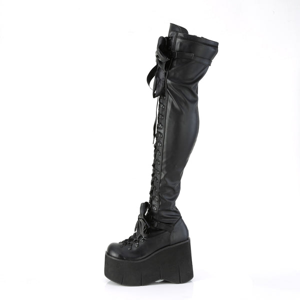 KERA-303 Plateau Overknee Stiefel schwarz matt Schnürung Schleifen von DemoniaCult – Ansicht 3