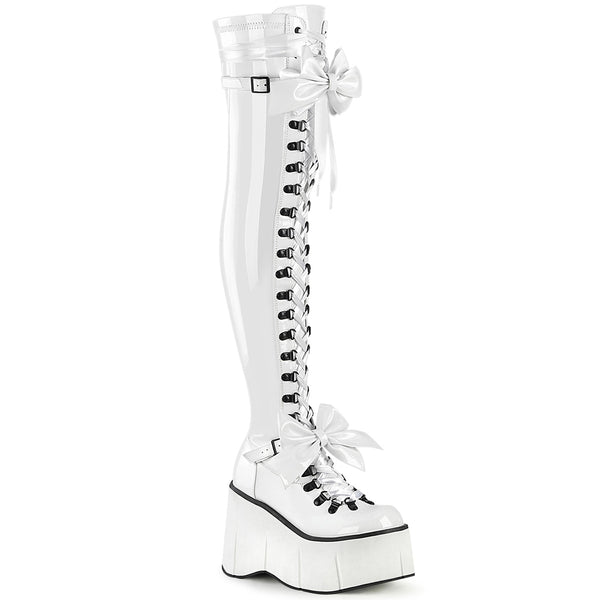 KERA-303 Plateau Overknee Stiefel weiß Schnürung Schleifen von DemoniaCult