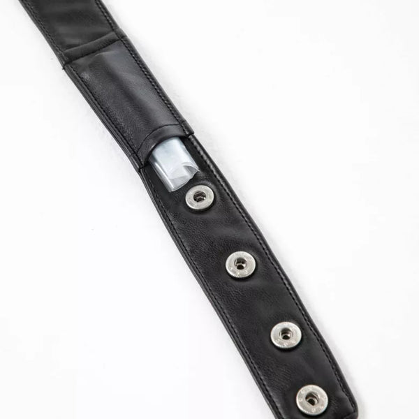 Schwarzes markantes Herrenhalsband in Lederoptik mit Geheimfach von TOF Paris – Ansicht 2