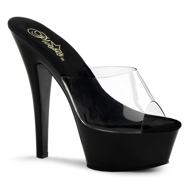 KISS-201 Plateau Pantoletten Transparent/Schwarz | Pleaser