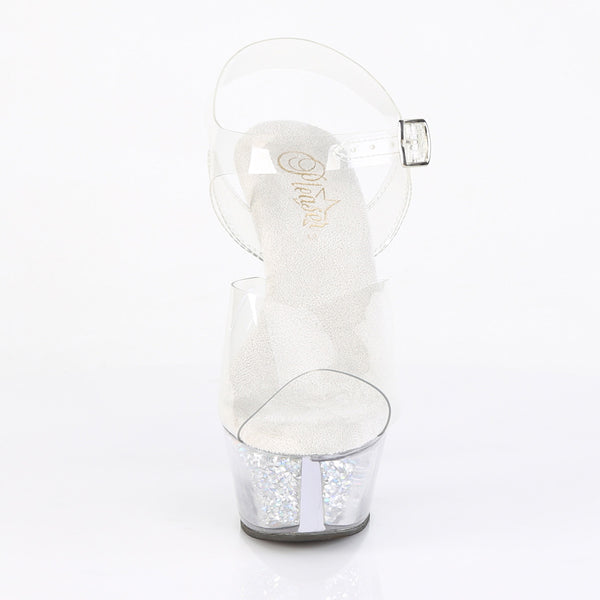 KISS-208RSI Plateau High Heel Sandaletten - Silber/Transparent Glitzer von Pleaser – Ansicht 2