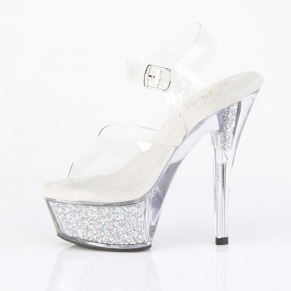 KISS-208RSI Plateau High Heel Sandaletten - Silber/Transparent Glitzer von Pleaser – Ansicht 3