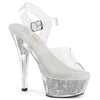 KISS-208RSI Plateau High Heel Sandaletten - Silber/Transparent Glitzer von Pleaser