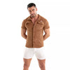 Herren Cordhemd kurzarm - Retro-Chic, taillierter Schnitt, Kamel | TOF Paris