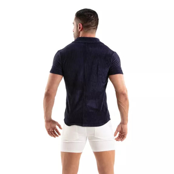 Herren Cordhemd kurzarm - Retro-Chic & strukturierter Schnitt in Marineblau | TOF Paris